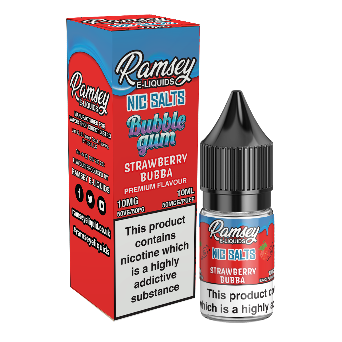 Ramsey E-Liquids Strawberry Bubba 10ml Nic Salt