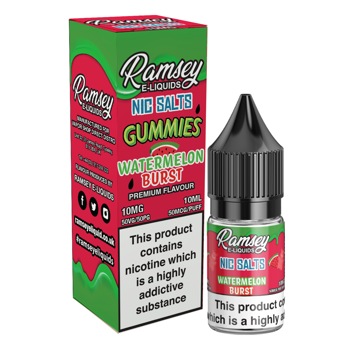 Ramsey E-Liquids Watermelon Burst 10ml Nic Salt