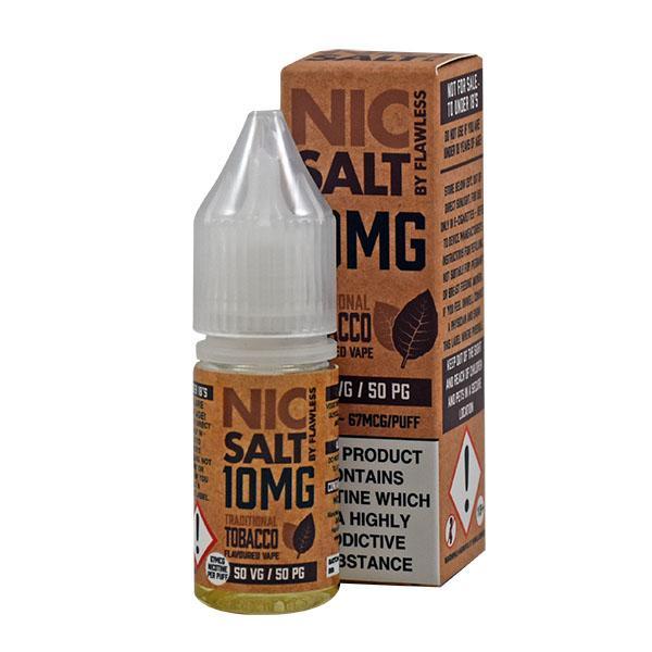 Flawless Traditional Tobacco 10ml Nic Salt E-Liquid - 10mg
