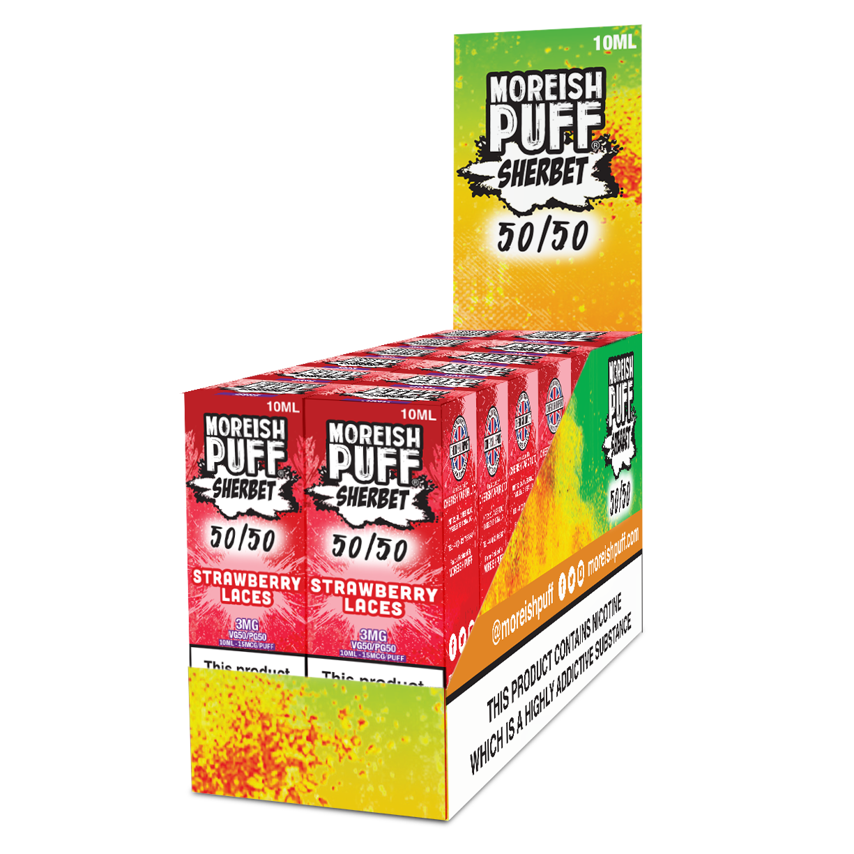 Moreish Puff Sherbet 50/50: Strawberry Laces Sherbet 10ml E-Liquid
