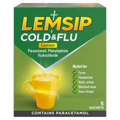 Lemsip Cold & Flu Lemon 5 Sachets 12pk