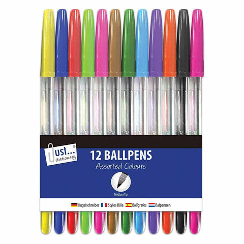 Just Stationery Assorted Ballpoint Pens 12pk