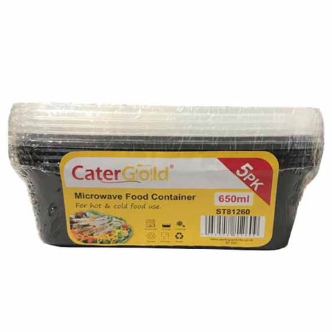 CaterGold Black Base Plastic Food Containers 650ml 5pk