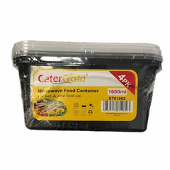 CaterGold Black Base Plastic Food Containers 1000ml 4pk