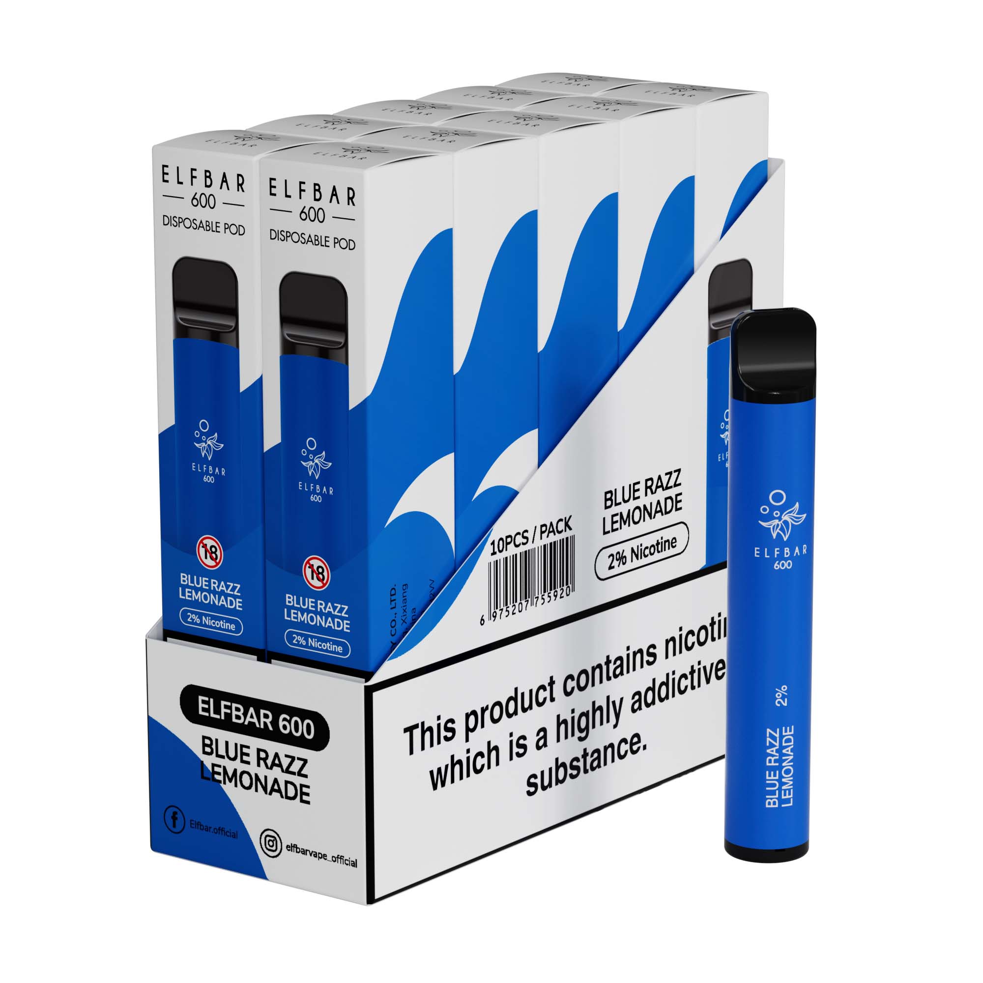 Elf Bar 600 Disposable Vape Device 20mg (Pack of 10)