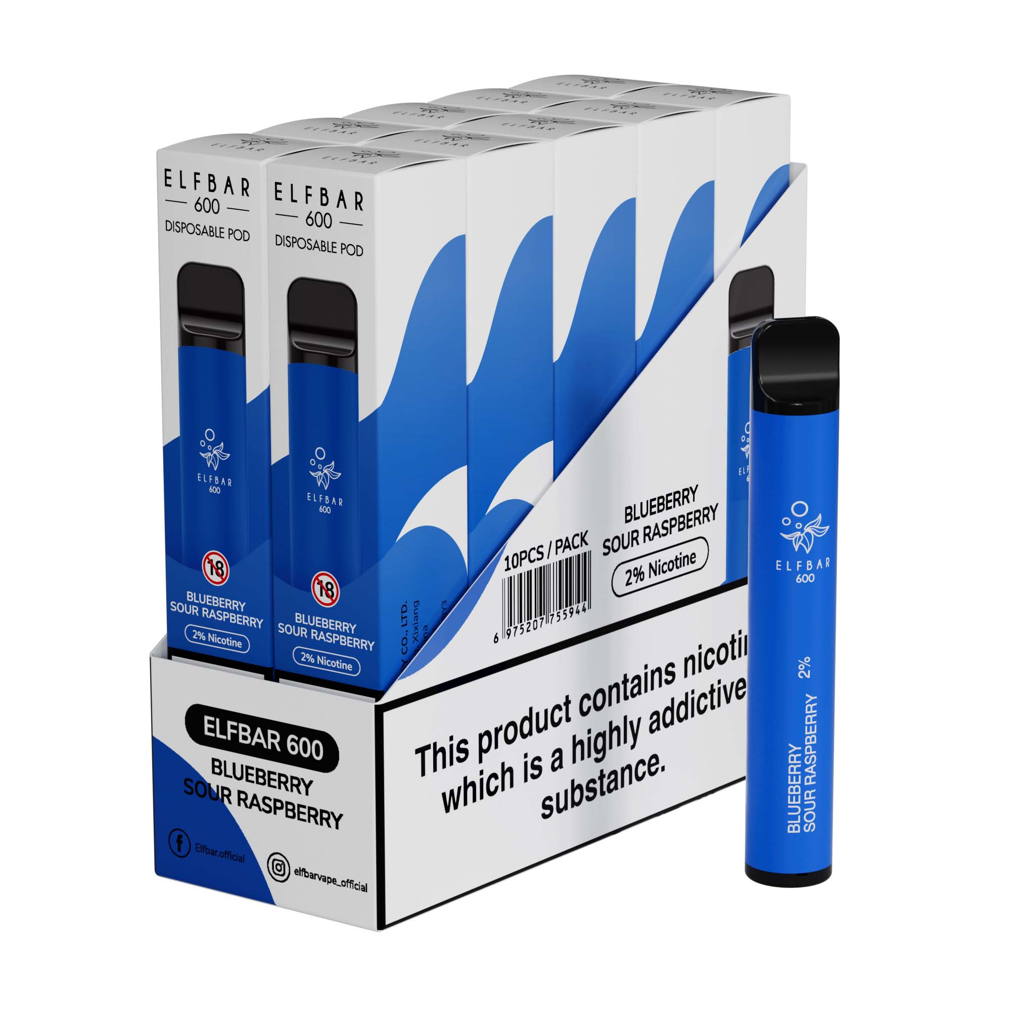 Elf Bar 600 Disposable Vape Device 20mg (Pack of 10)