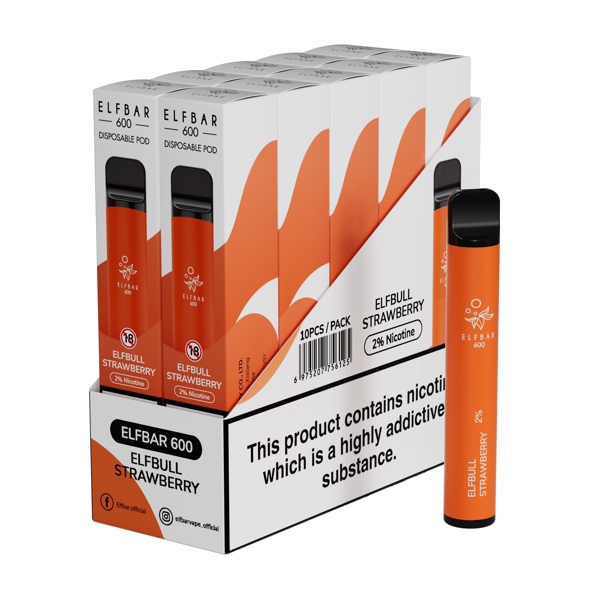 Elf Bar 600 Disposable Vape Device 20mg (Pack of 10)