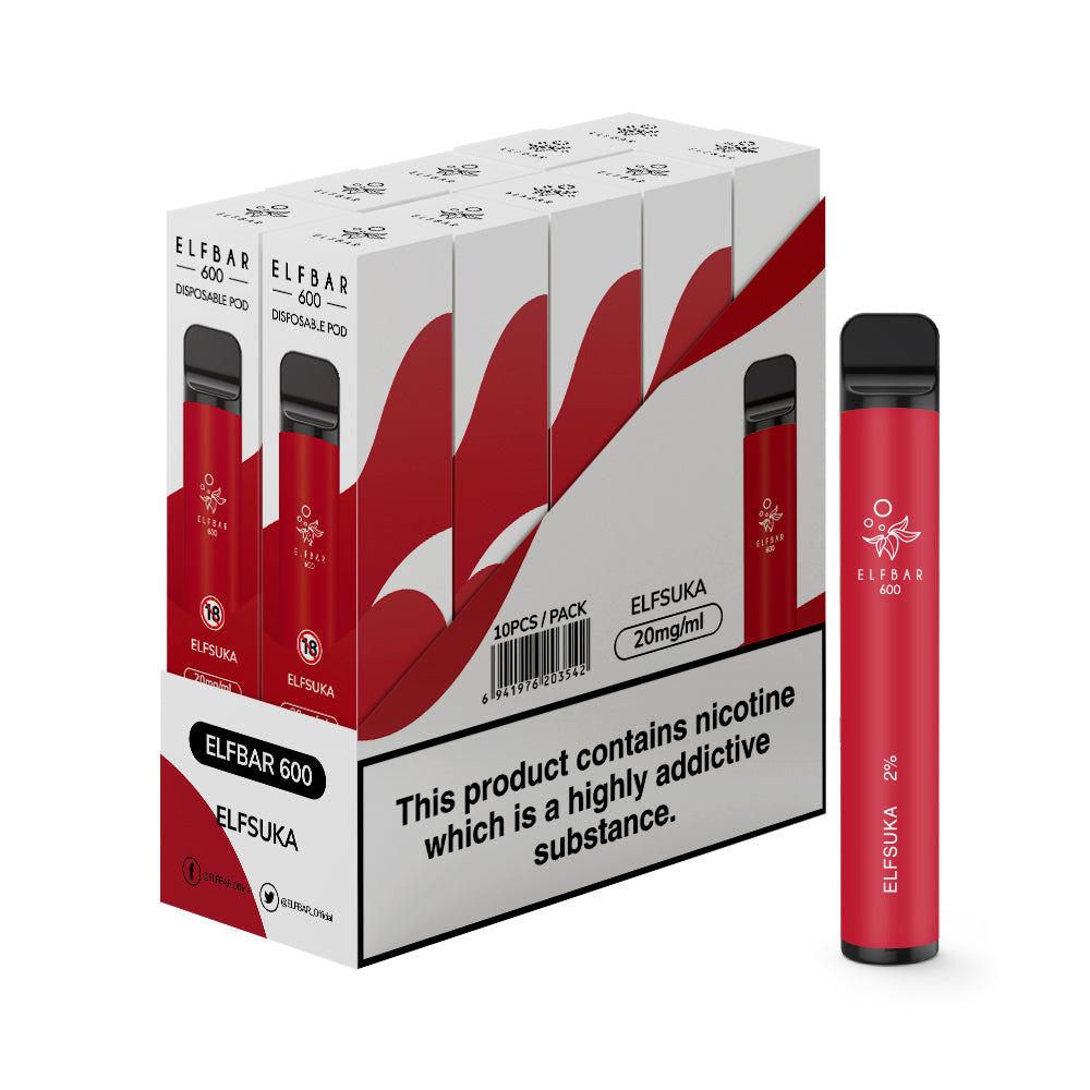 Elf Bar 600 Disposable Vape Device 20mg (Pack of 10)