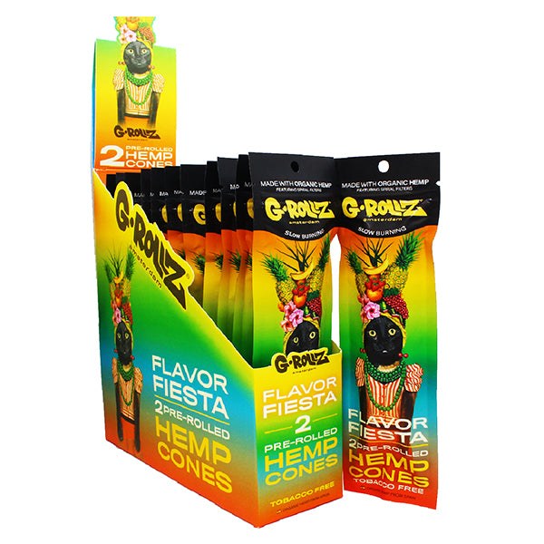 G-ROLLZ Pre-Rolled Hemp Cones Flavour Fiesta - 12 Packs Per Box - 2 Cones Per Pack