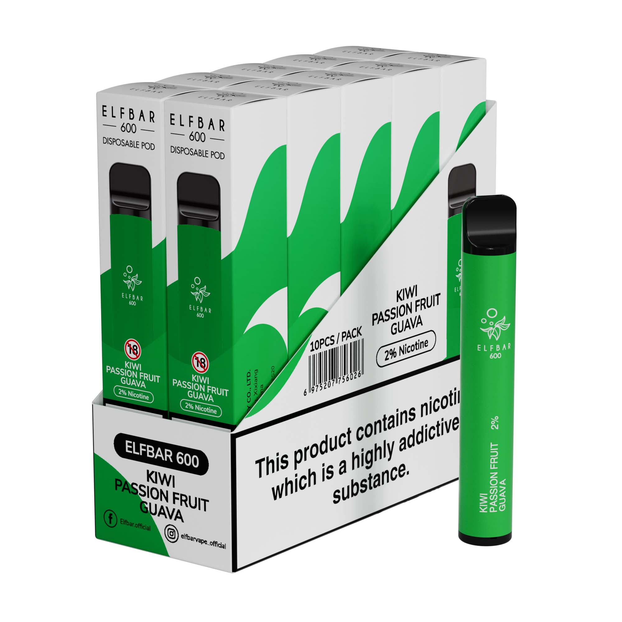 Elf Bar 600 Disposable Vape Device 20mg (Pack of 10)