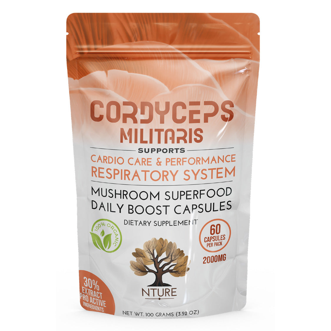 NTURE 2000mg Cordyceps Militaris Mushroom Capsule - 60 Caps