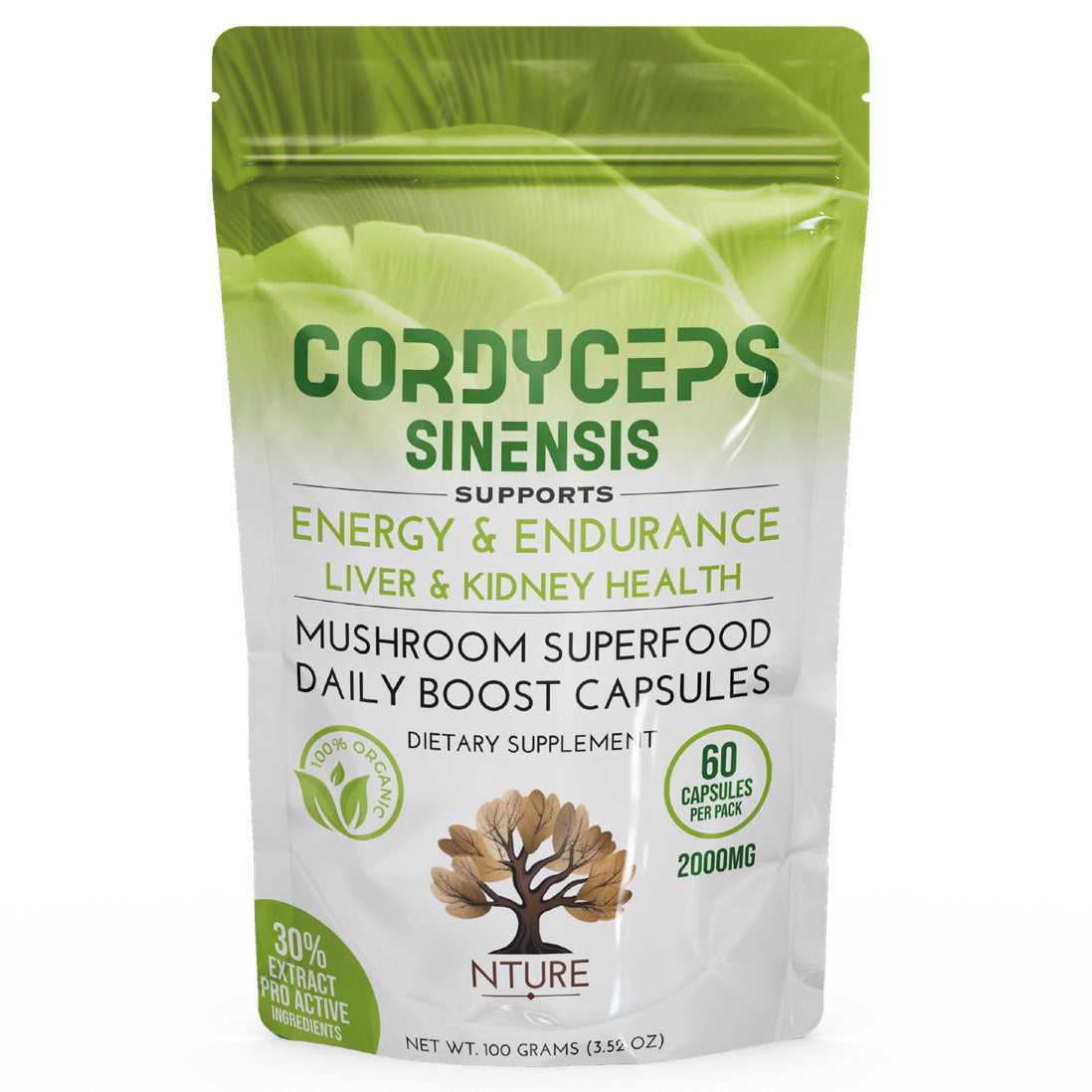 NTURE 2000mg Cordyceps Sinensis Mushroom Capsules - 60 Caps