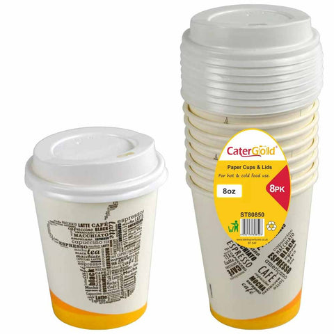 CaterGold SW Paper Cup w/Lid 8oz 8pk