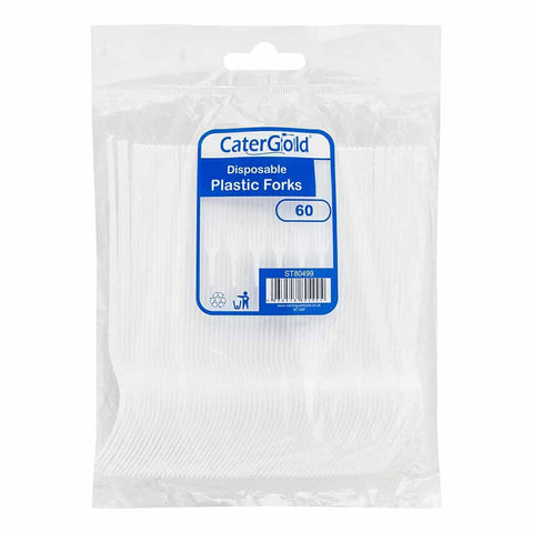 CaterGold White Reusable Plastic Fork 60pk