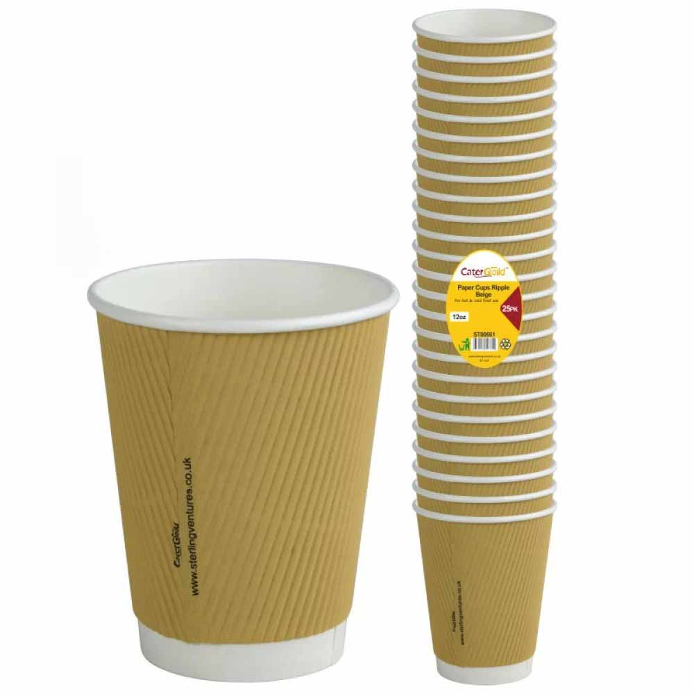 Ripple Paper Cup 12oz 25pk Beige