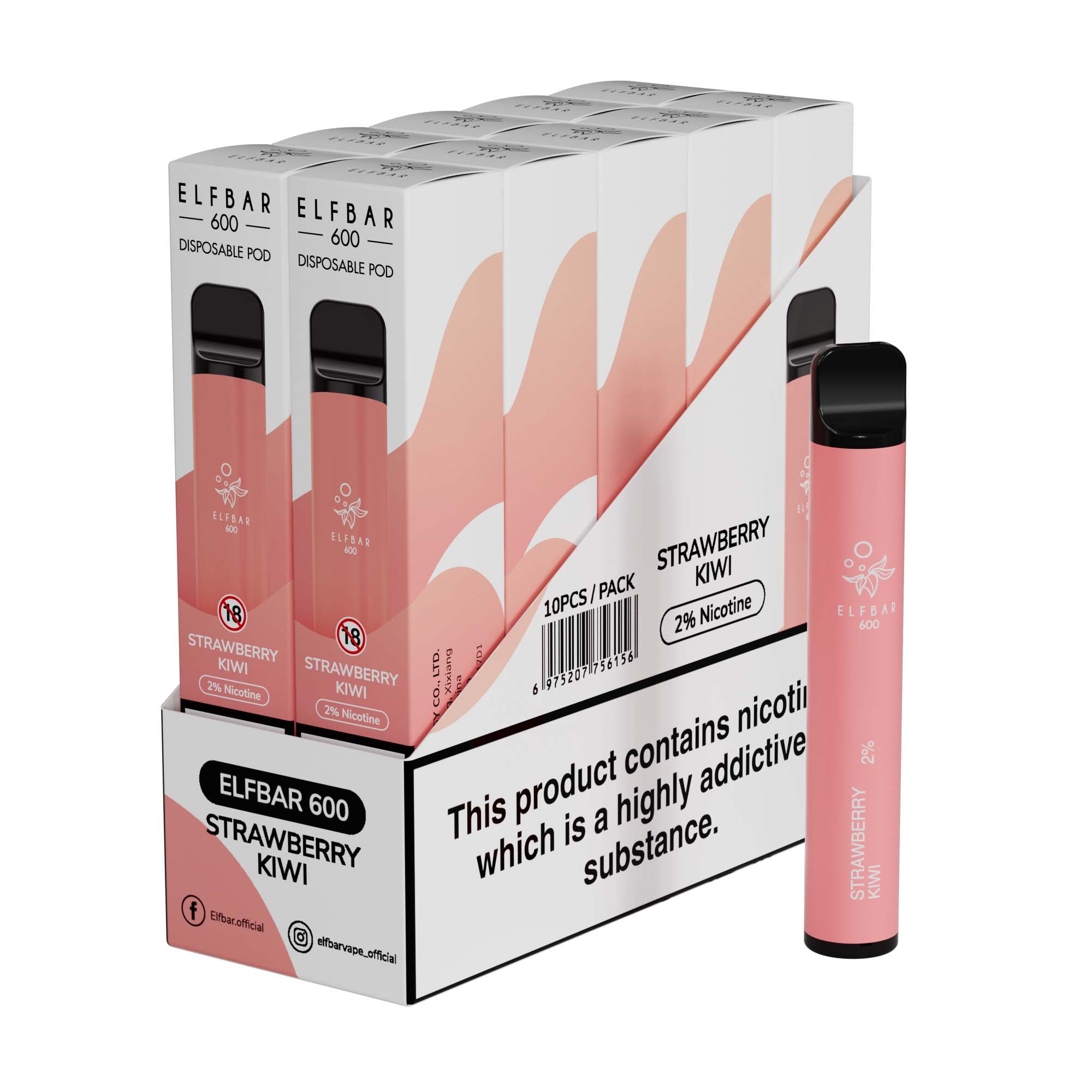 Elf Bar 600 Disposable Vape Device 20mg (Pack of 10)