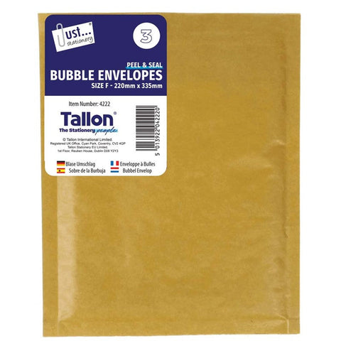 Just Stationery Bubble Envelopes Size F 220 x 335mm 3pk