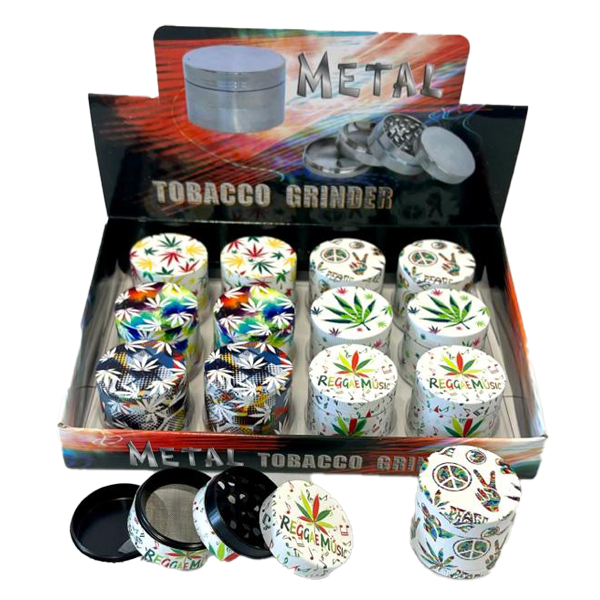 Metal Tobacco Grinder 40mm Leaf Print (SM-2521)