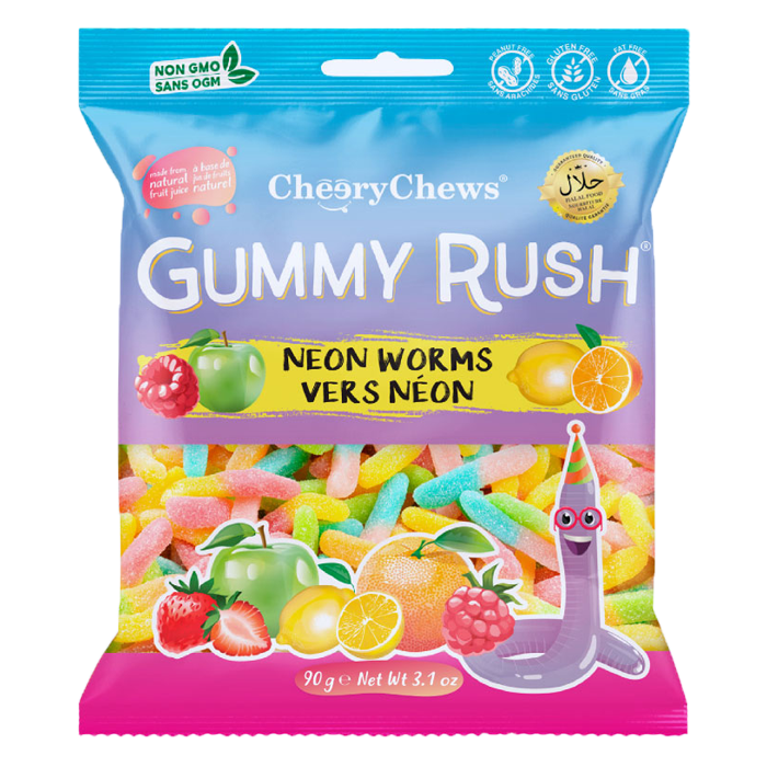 Cheery Chews Gummy Rush Neon Worms (Box of 12)