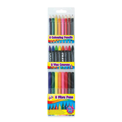 Artbox Colouring Set (8 x Pencils, 8 x Crayons, 8 x Pens)