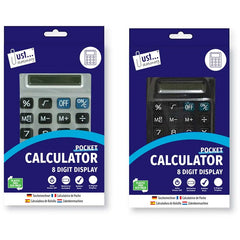 Just Stationery 8 Digit Pocket Calculator (Black & Silver)