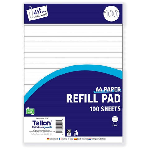 Just Stationery 100 Sheet A4 Lined Refill Pad Side Bound