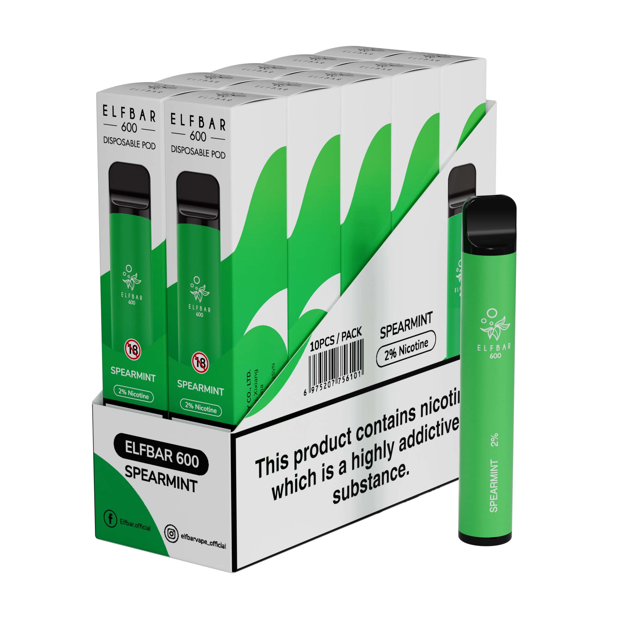 Elf Bar 600 Disposable Vape Device 20mg (Pack of 10)