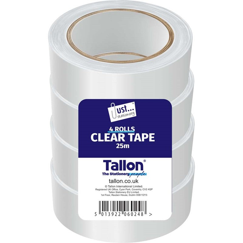 Just Stationery Clear Tape 25m x 24mm 4pk