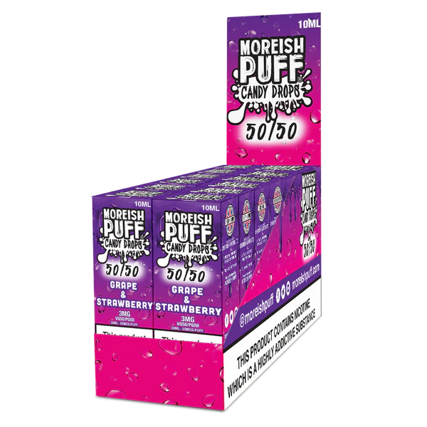 Moreish Puff Candy Drops 50/50: Grape and Strawberry Candy Drops 10ml E-Liquid