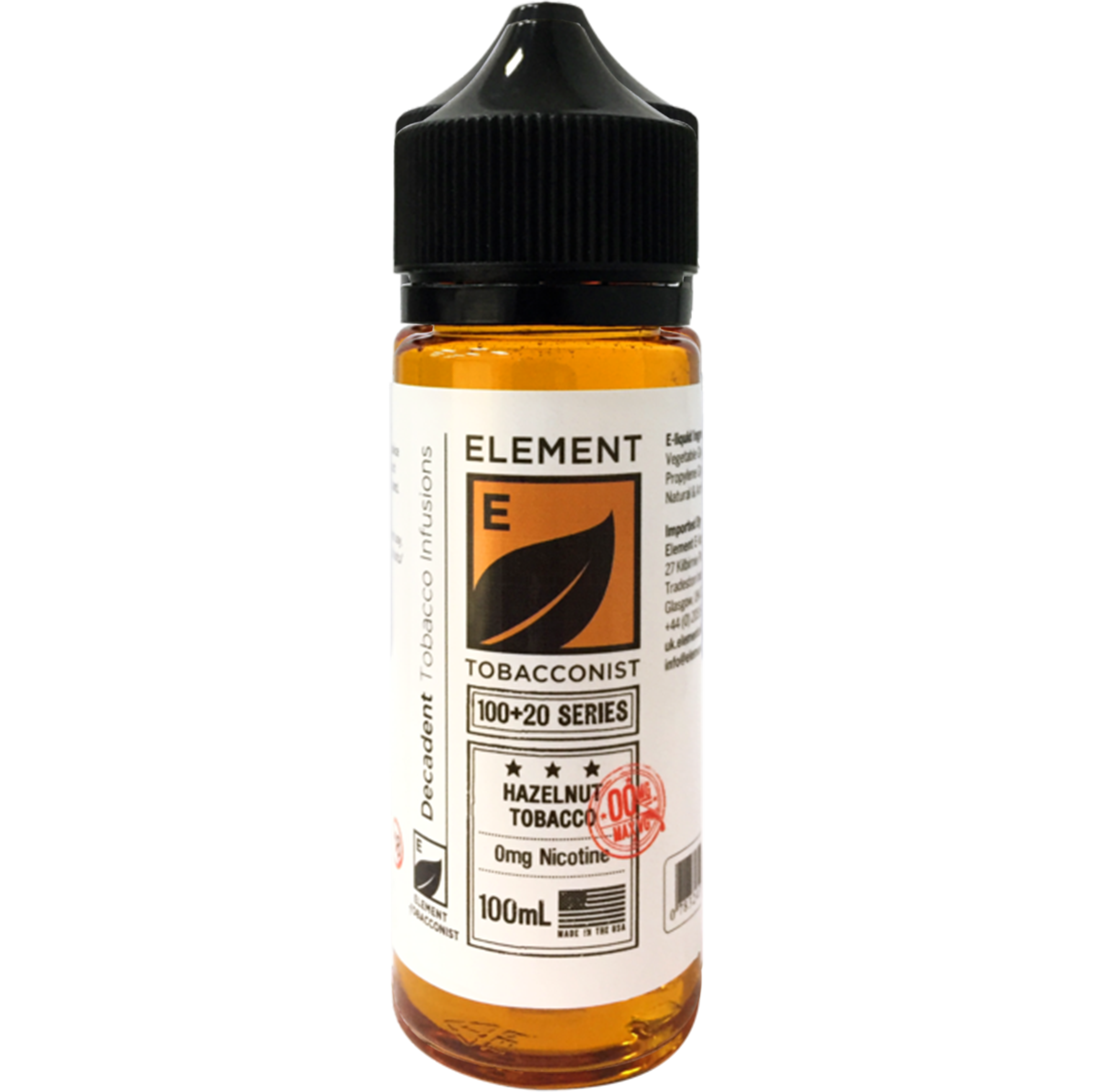 Element Tobacconist: Hazelnut Tobacco 0mg 100ml Shortfill E-liquid