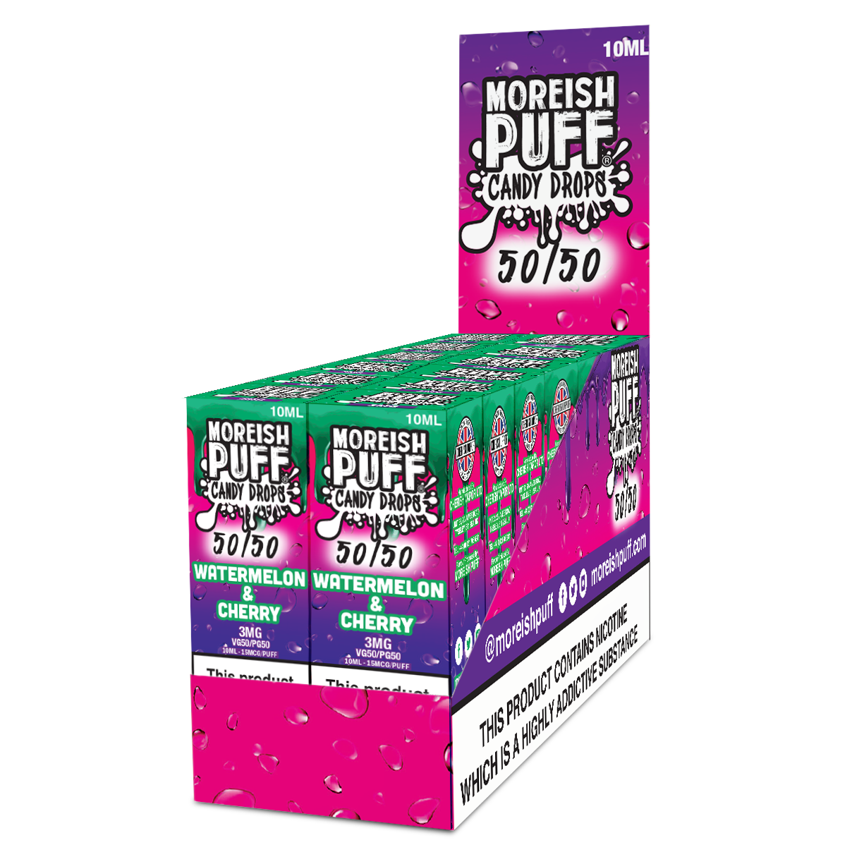 Moreish Puff Candy Drops 50/50: Watermelon and Cherry Candy Drops 10ml E-Liquid