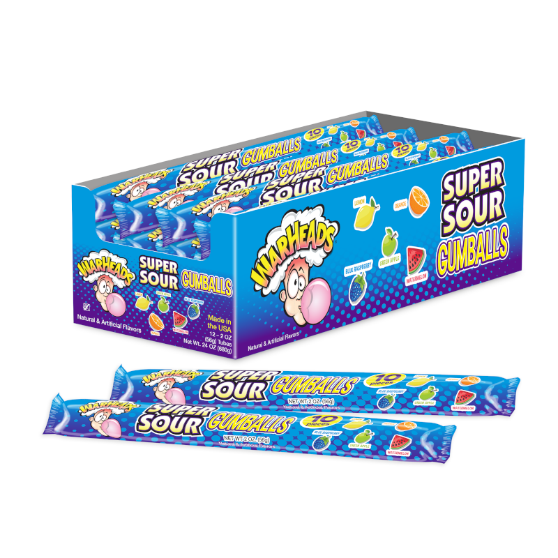 Warheads Super Sour Gumball Tubes 2oz (56g) 12pk